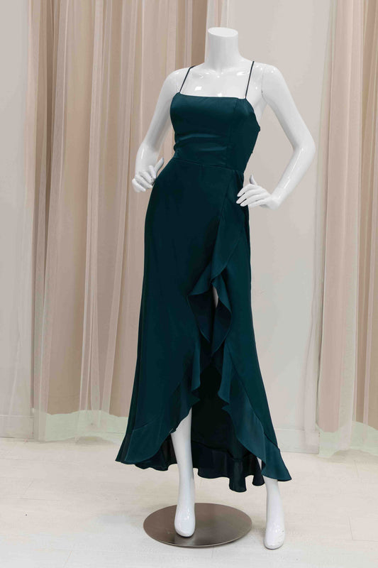 Green Satin High-Low Wedding Guest Dress