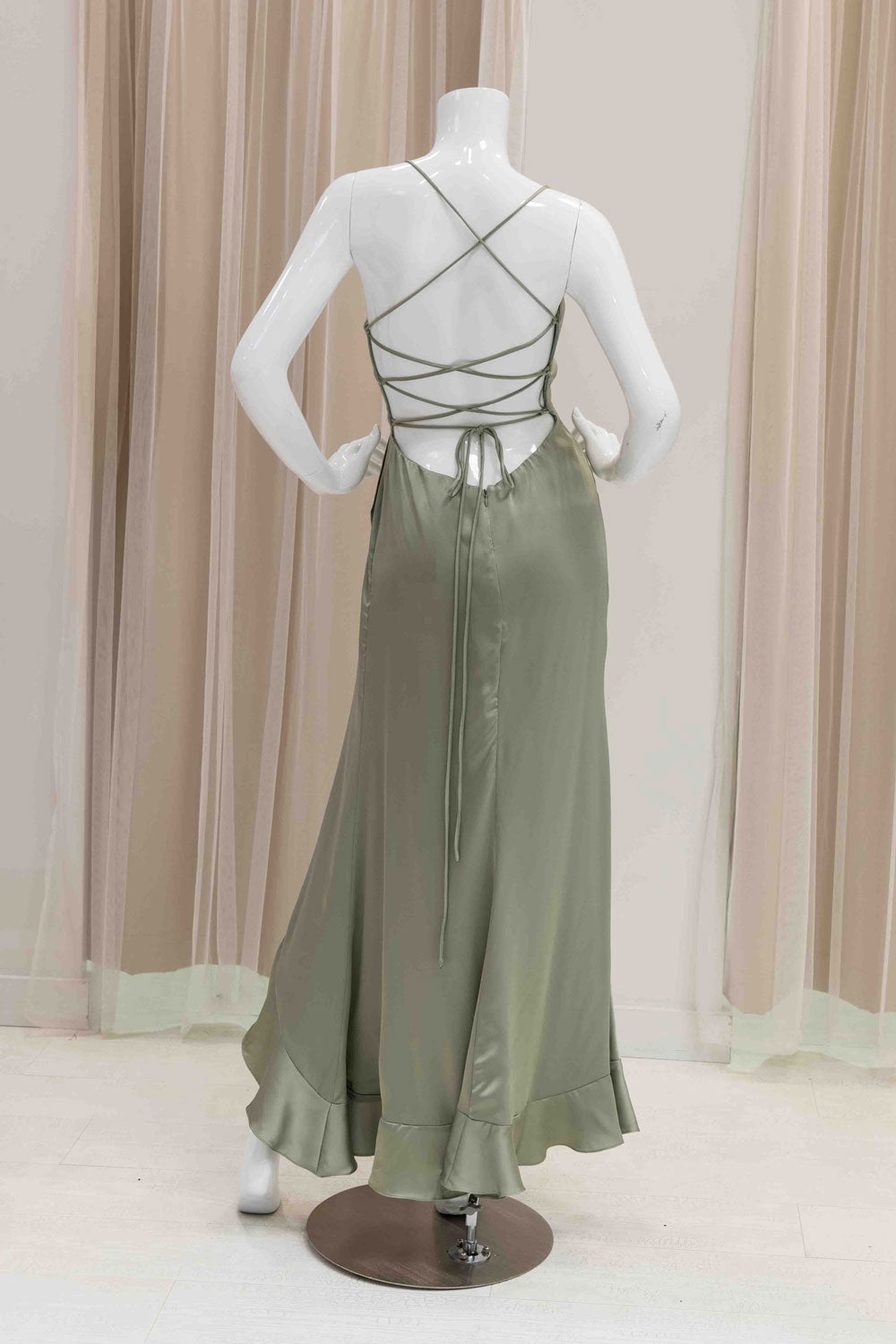 Simple Satin High-Low Wedding Guest  Dress in Sage Green