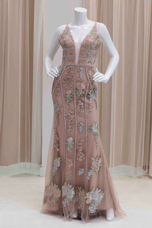 Floral Applique Mother Of the Bride Gown in Mauve