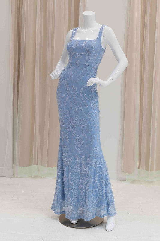 Stretch Sequin Evening Gown in Light Blue