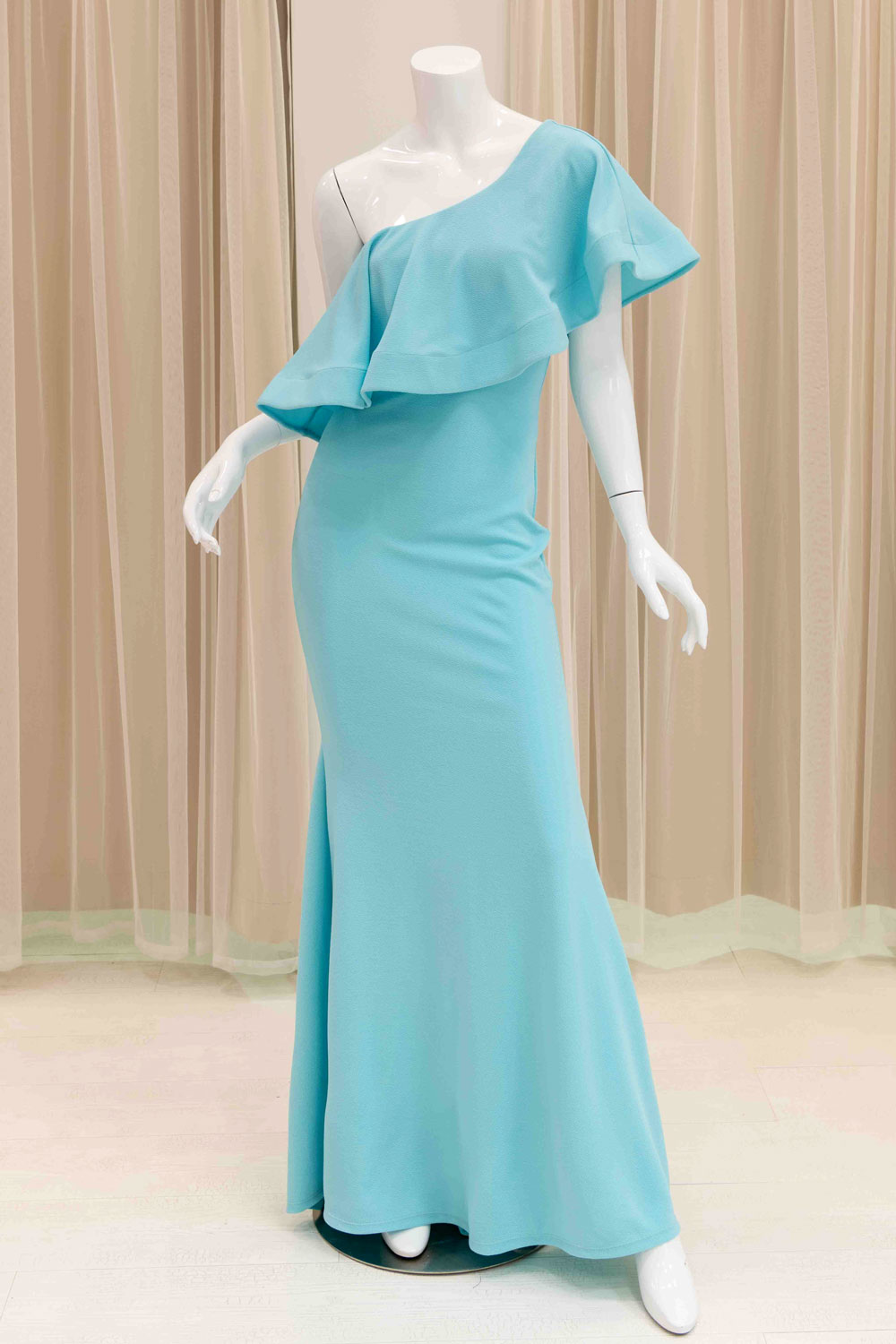 Alcia One Shoulder Evening Gown in Aqua Blue