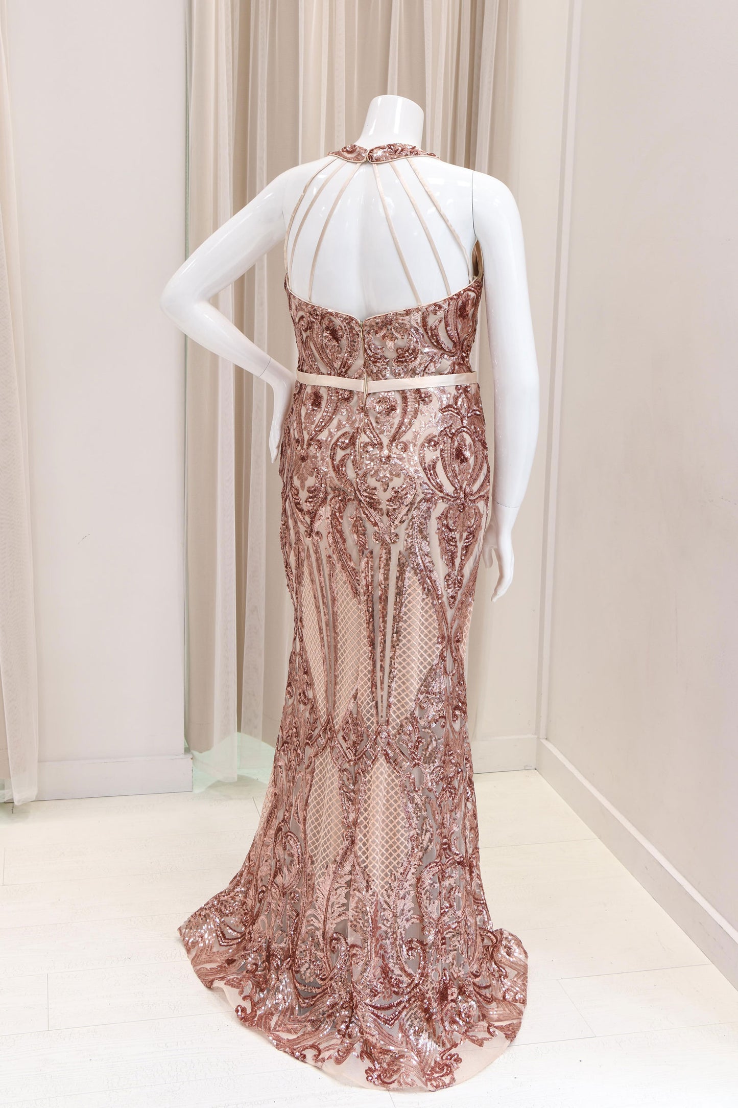 Dalenna Sequin Evening Gown in Rose Gold