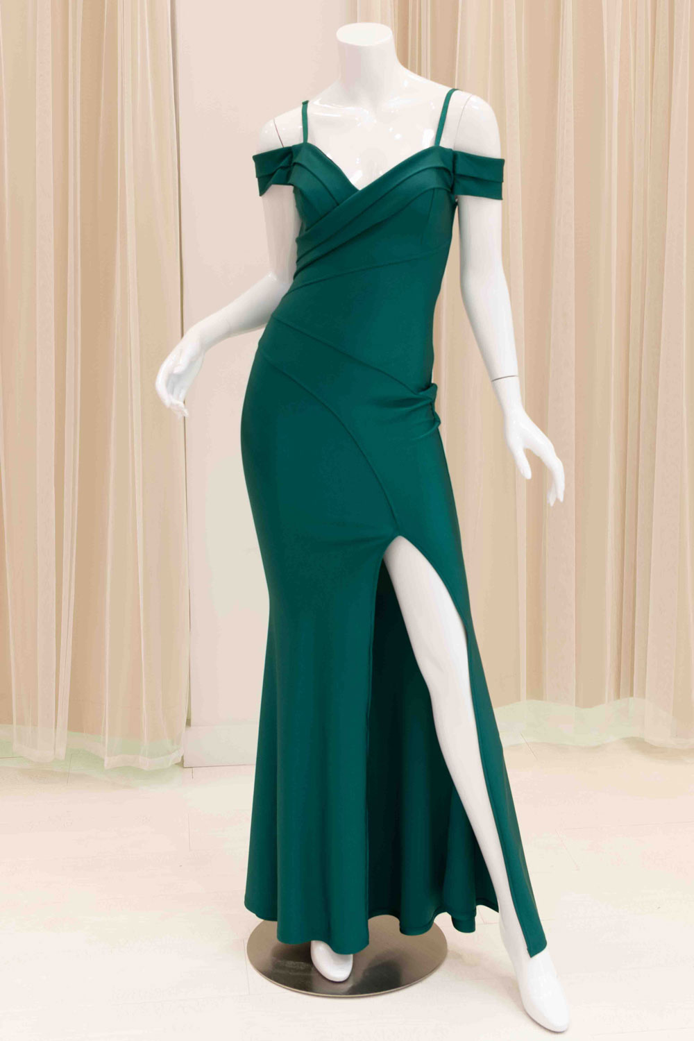 Daylinn Off Shoulder Evening Dress in Green