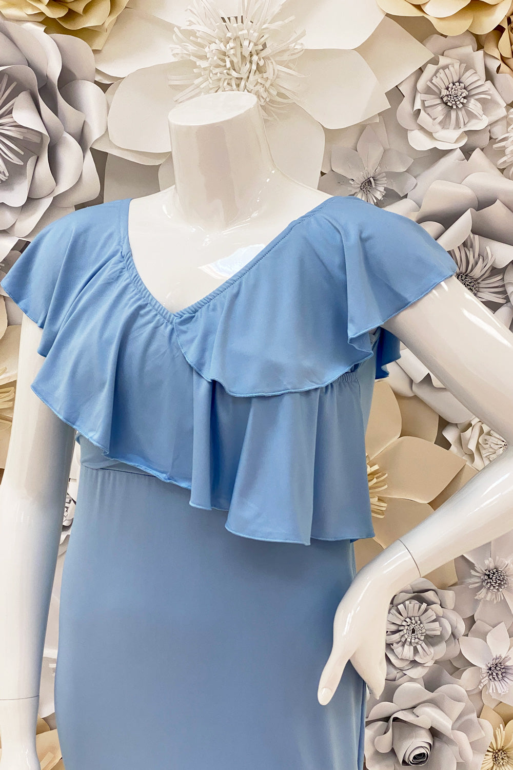 Zenaida Ruffle Evening Dress in Light Blue