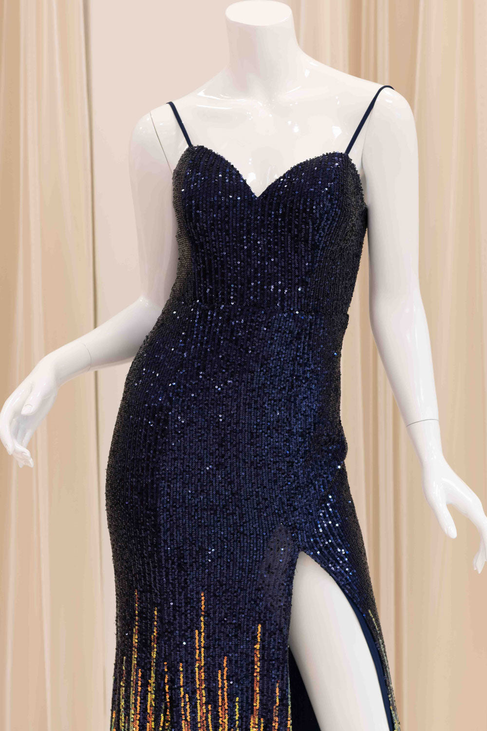 Jordynn Ombre Sequin Evening Dress in Navy Blue